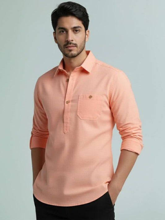 Novasol Men’s Peach Solid Casual Shirt – Full Sleeve Cotton Blend Smart Casual Shirt