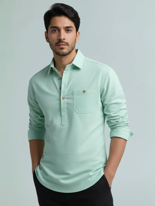 Novasol Men’s Mint Green Solid Casual Shirt – Full Sleeve Cotton Blend Smart Casual Shirt