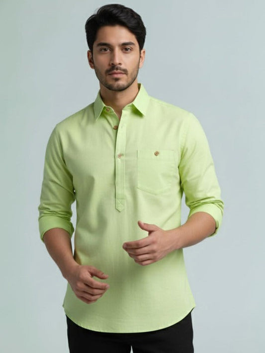 Novasol Men’s Lime Green Solid Casual Shirt – Full Sleeve Cotton Blend Shirt for Men